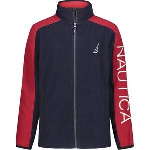 NEW Nautica Boys‎ Stripe Nautex Fleece Jacket Navy Blue Red Logo Full Zip LG/6